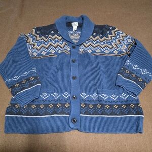 L.L. Bean Blue and Brown Patterned Cardigan